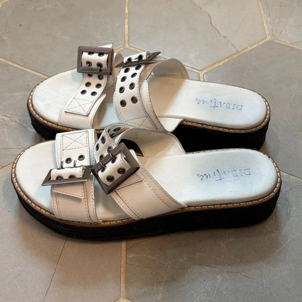 Diba True Derby Shoe White Leather Platform Buckle Slide Sandals Womens 10M 41